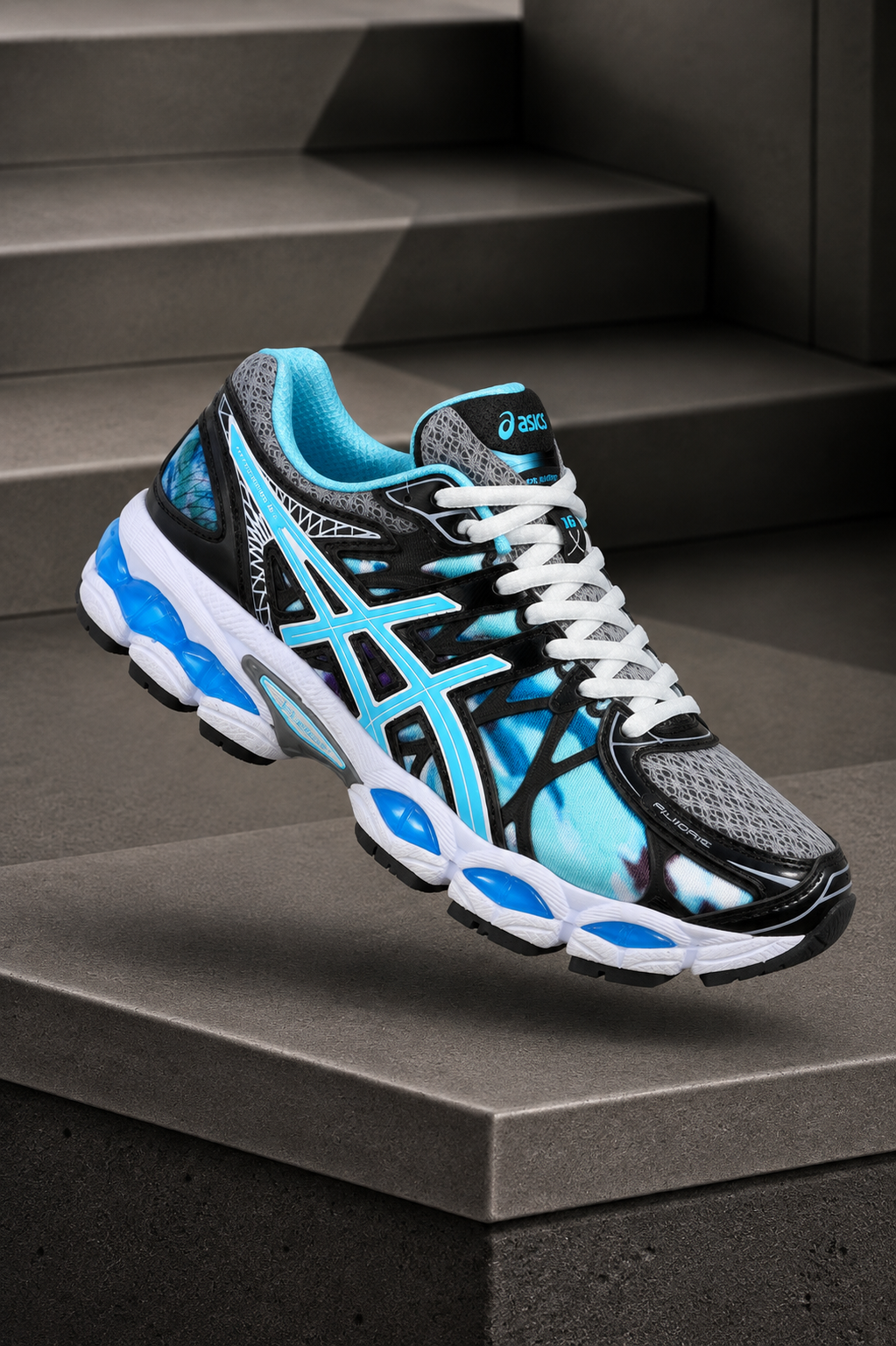 ASICS Gel-Nimbus 16 Ice Storm – Édition limitée – Sneakers Running Rétro Tie-Dye Turquoise à Amorti GEL