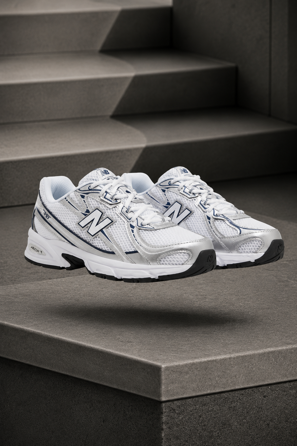New Balance 740 — White / Silver Metallic / Navy