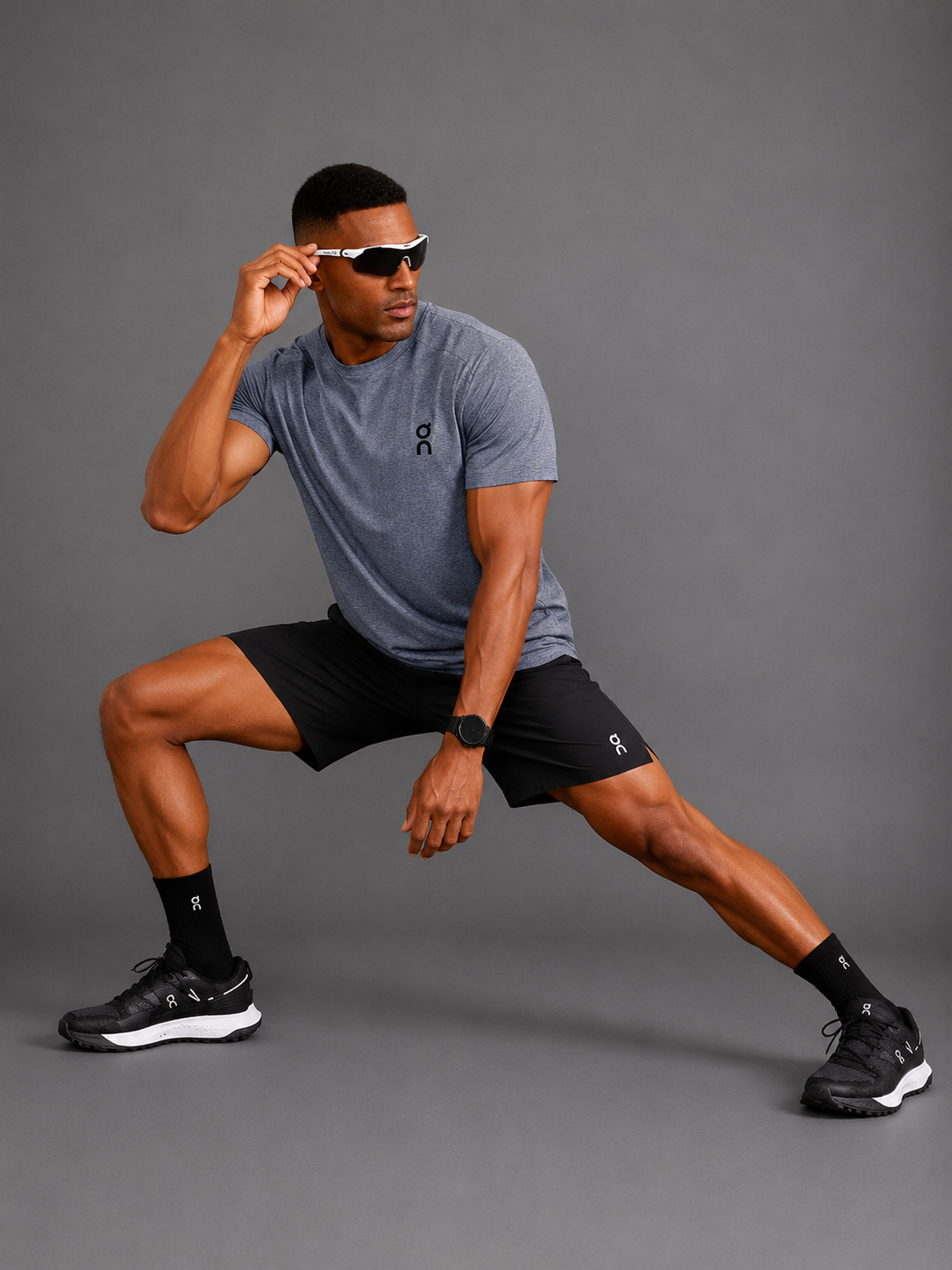 Ensemble Running Homme On — T-shirt Gris + Short Noir