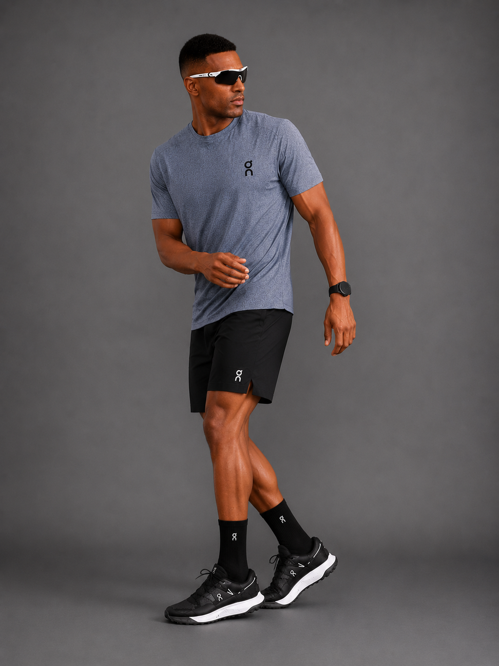 Ensemble Running Homme On — T-shirt Gris + Short Noir