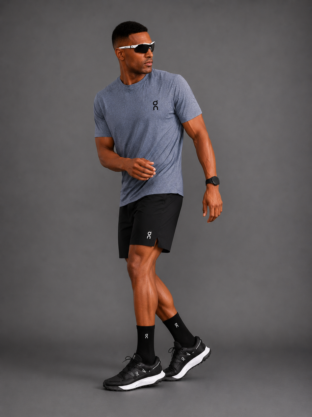 Ensemble Running Homme On — T-shirt Gris + Short Noir