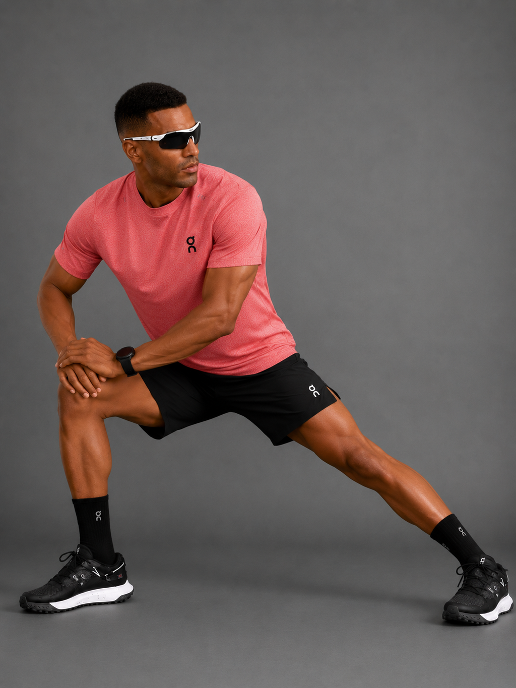 Ensemble Running Homme On — T-shirt Rose + Short Noir
