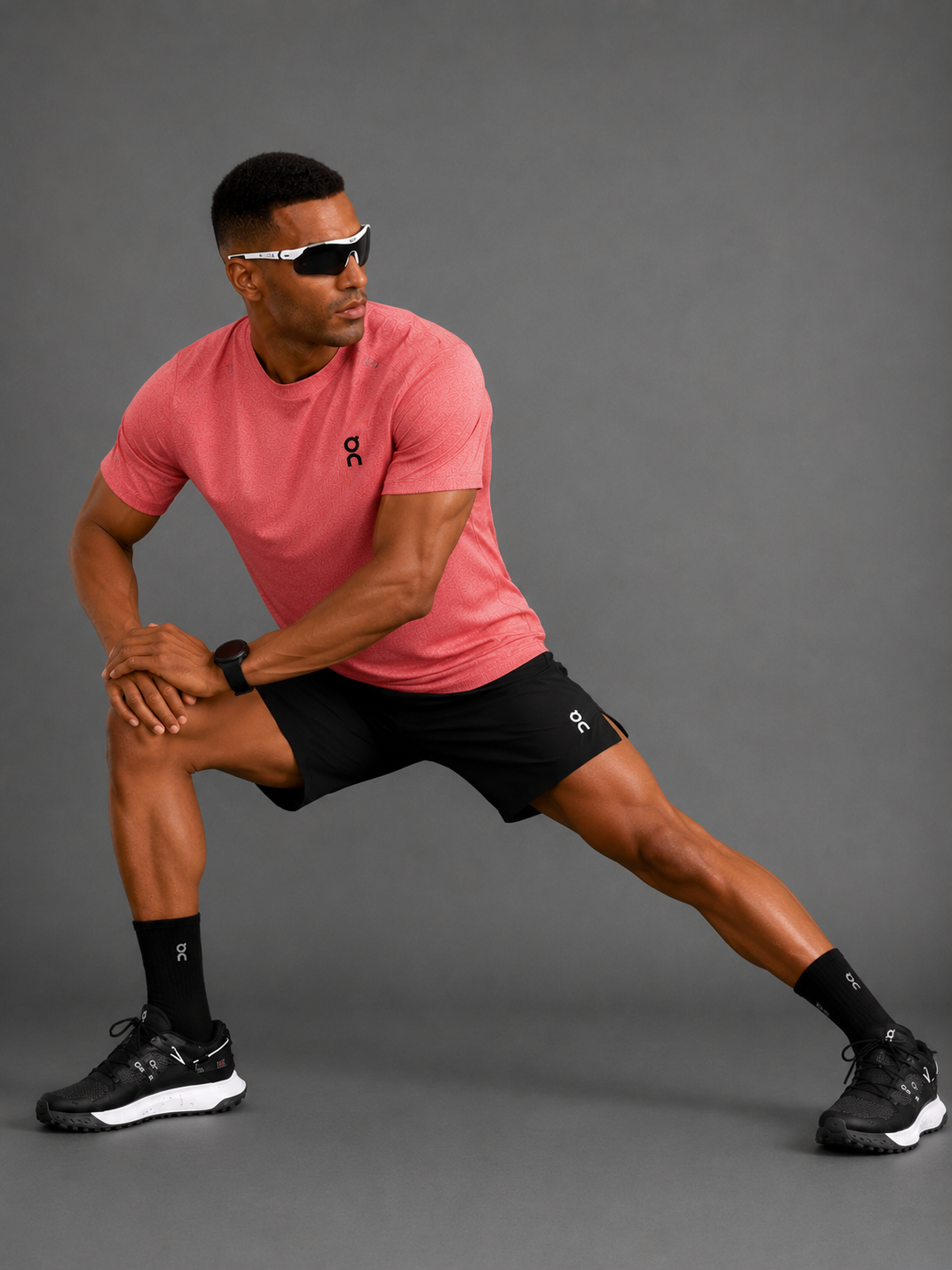 Ensemble Running Homme On — T-shirt Rose + Short Noir