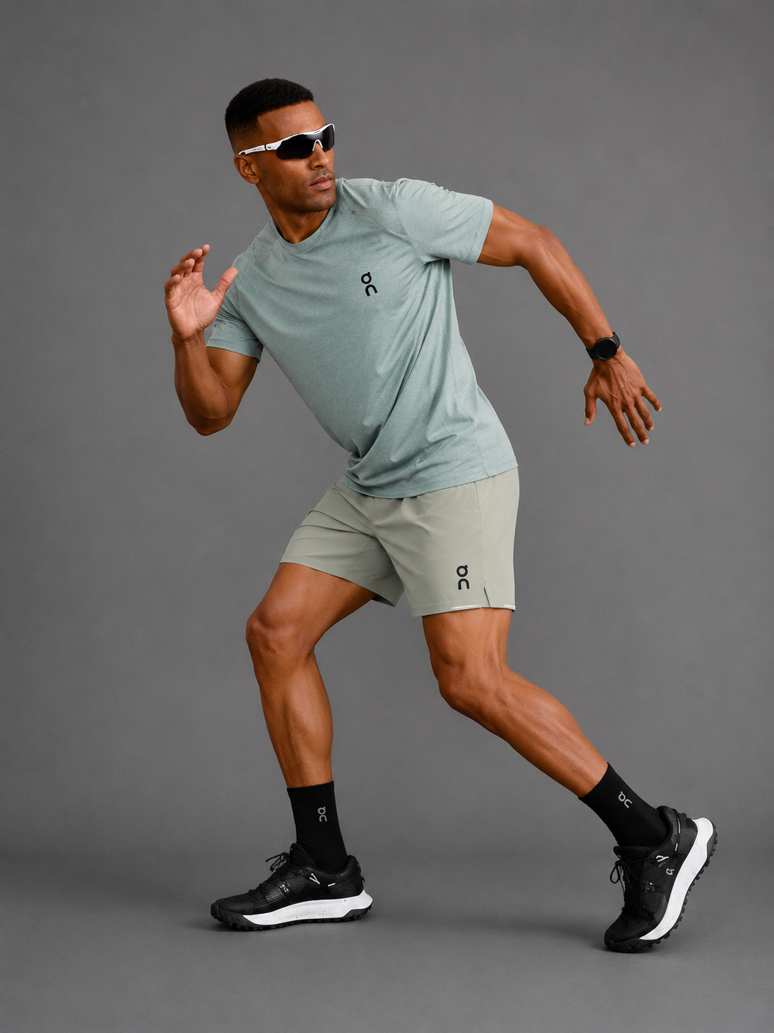 Ensemble Running Homme On — T-shirt + Short — Vert