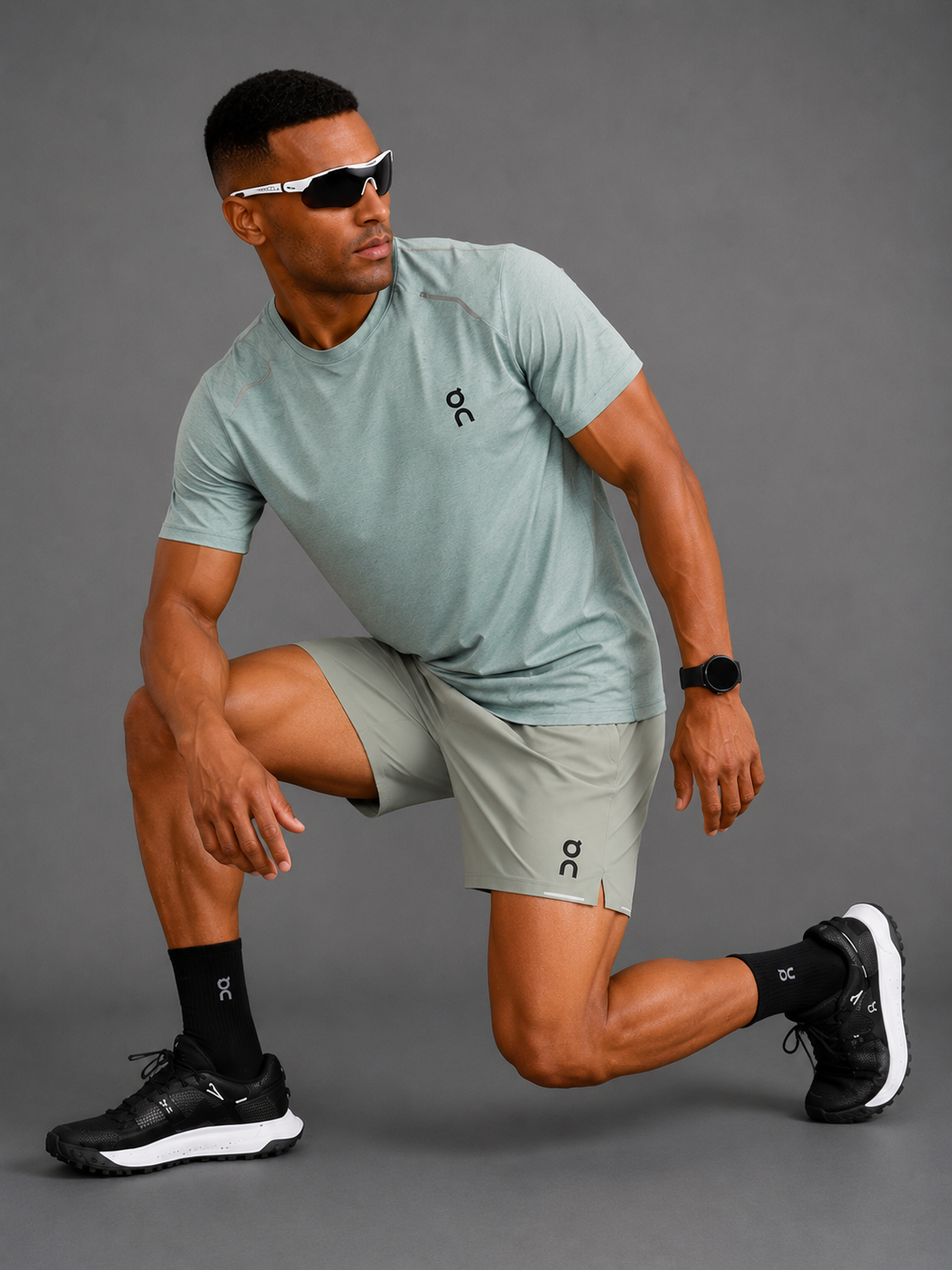 Ensemble Running Homme On — T-shirt + Short — Vert