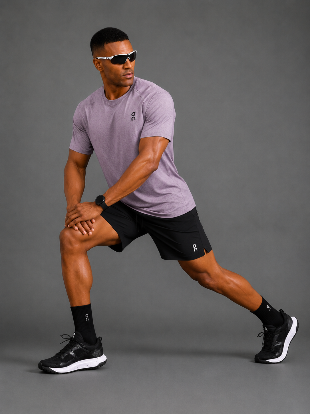 Ensemble Running Homme On — T-shirt Violet + Short Noir