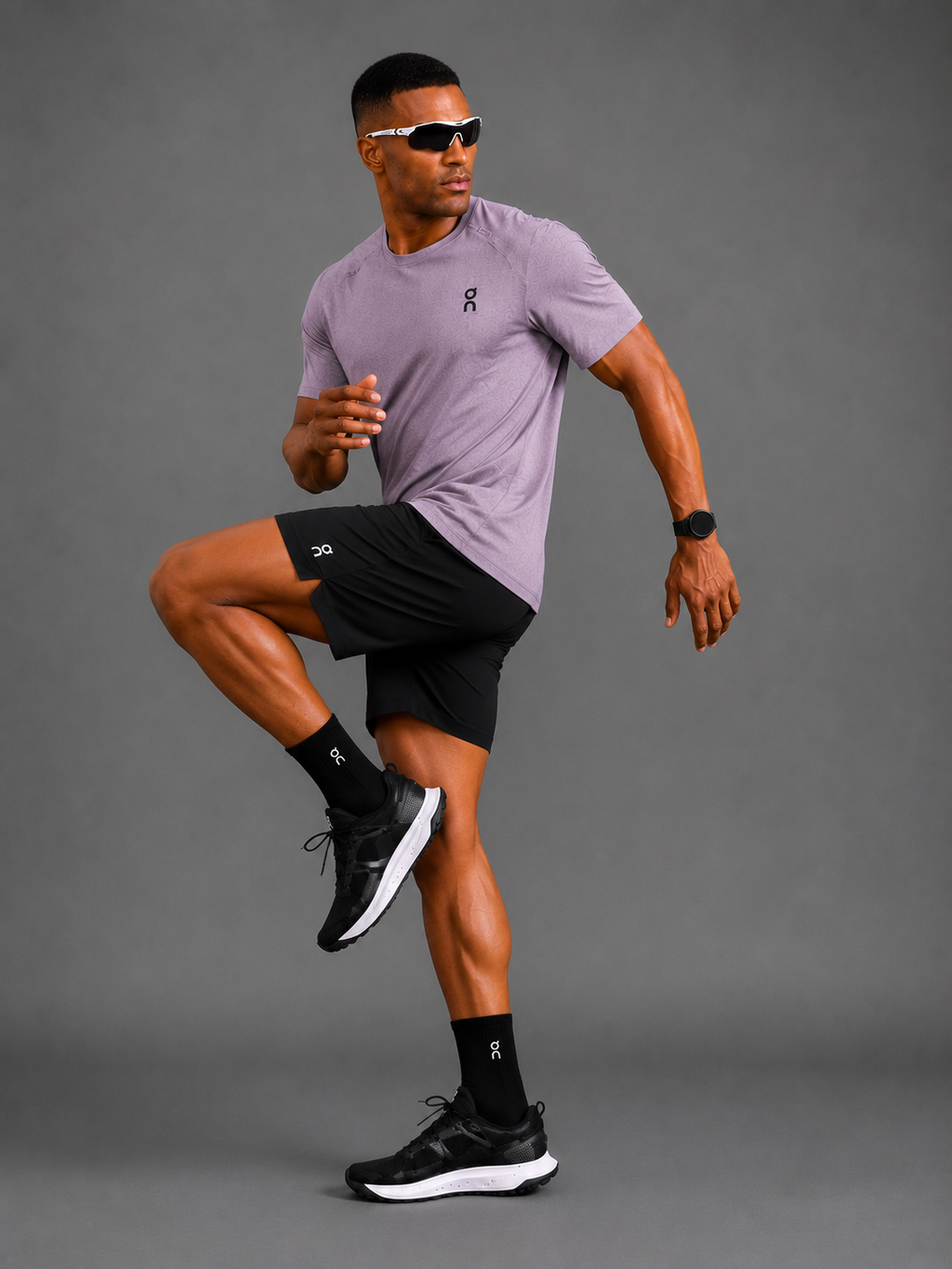 Ensemble Running Homme On — T-shirt Violet + Short Noir
