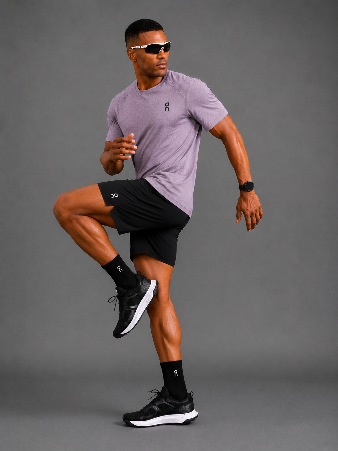 Ensemble Running Homme On — T-shirt Violet + Short Noir