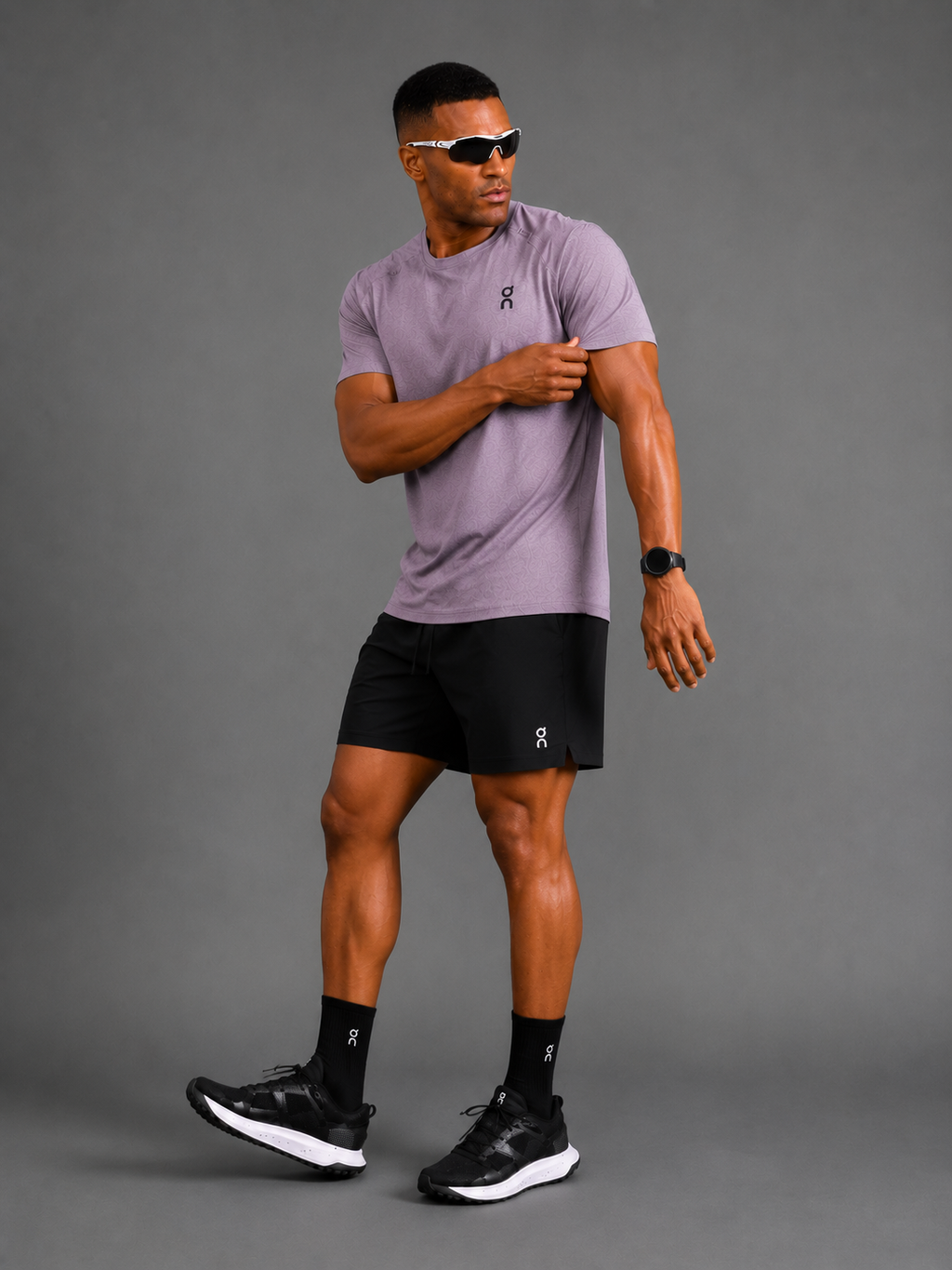 Ensemble Running Homme On — T-shirt Violet + Short Noir