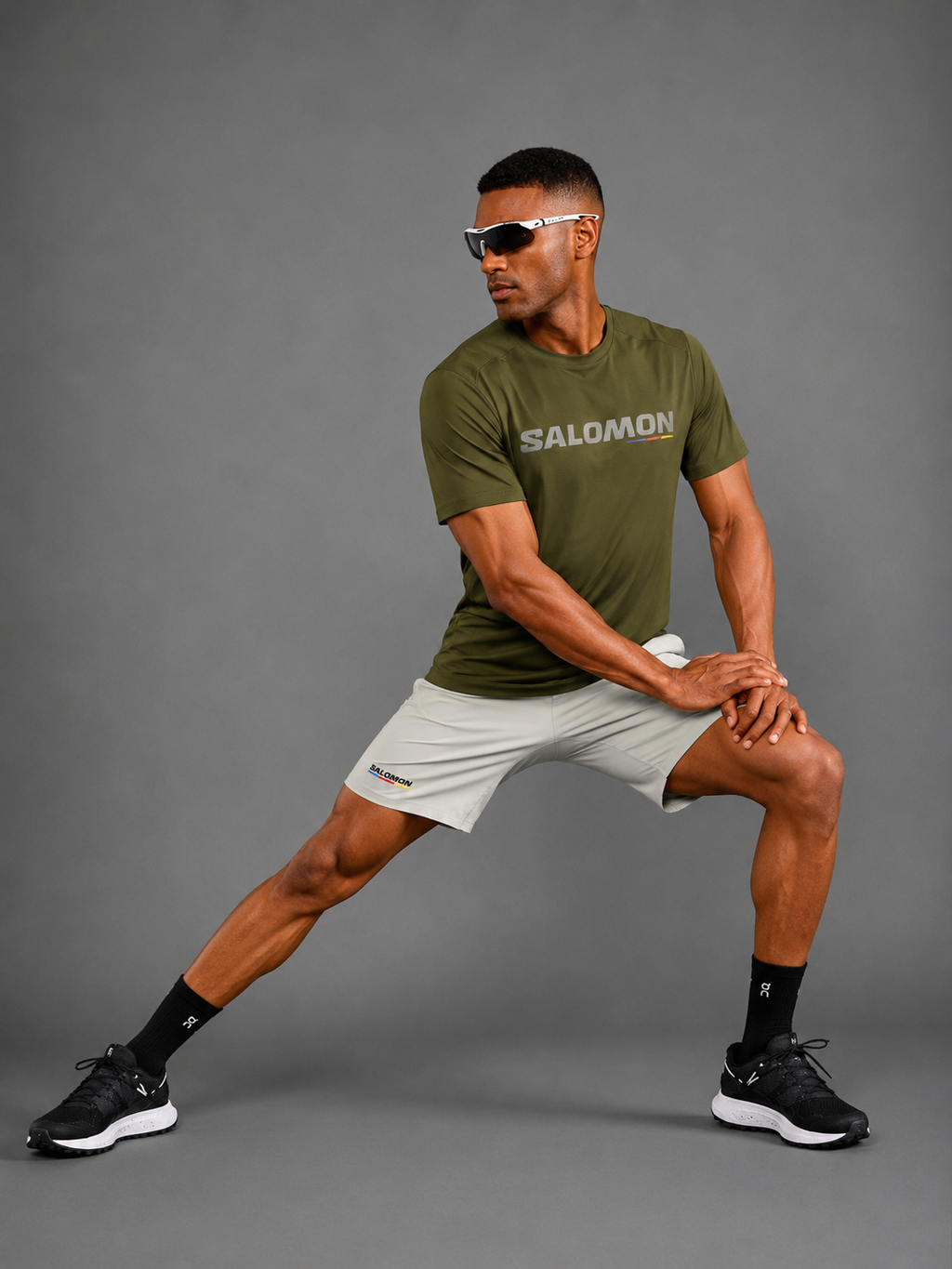 SALOMON — Ensemble T-shirt + Short — Kaki & Beige