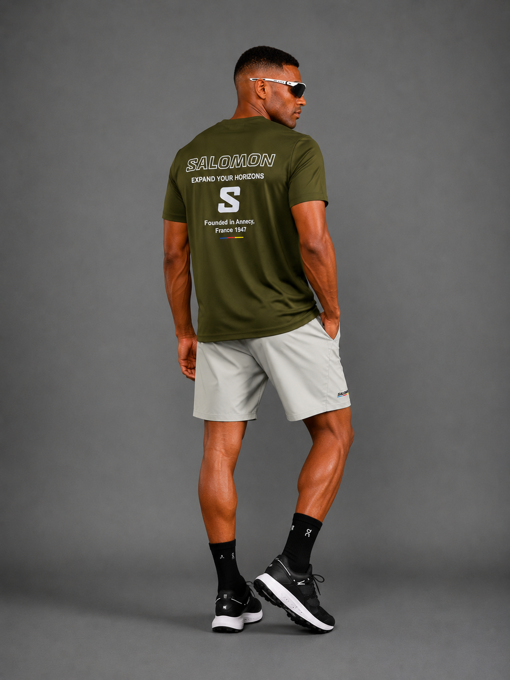 SALOMON — Ensemble T-shirt + Short — Kaki & Beige