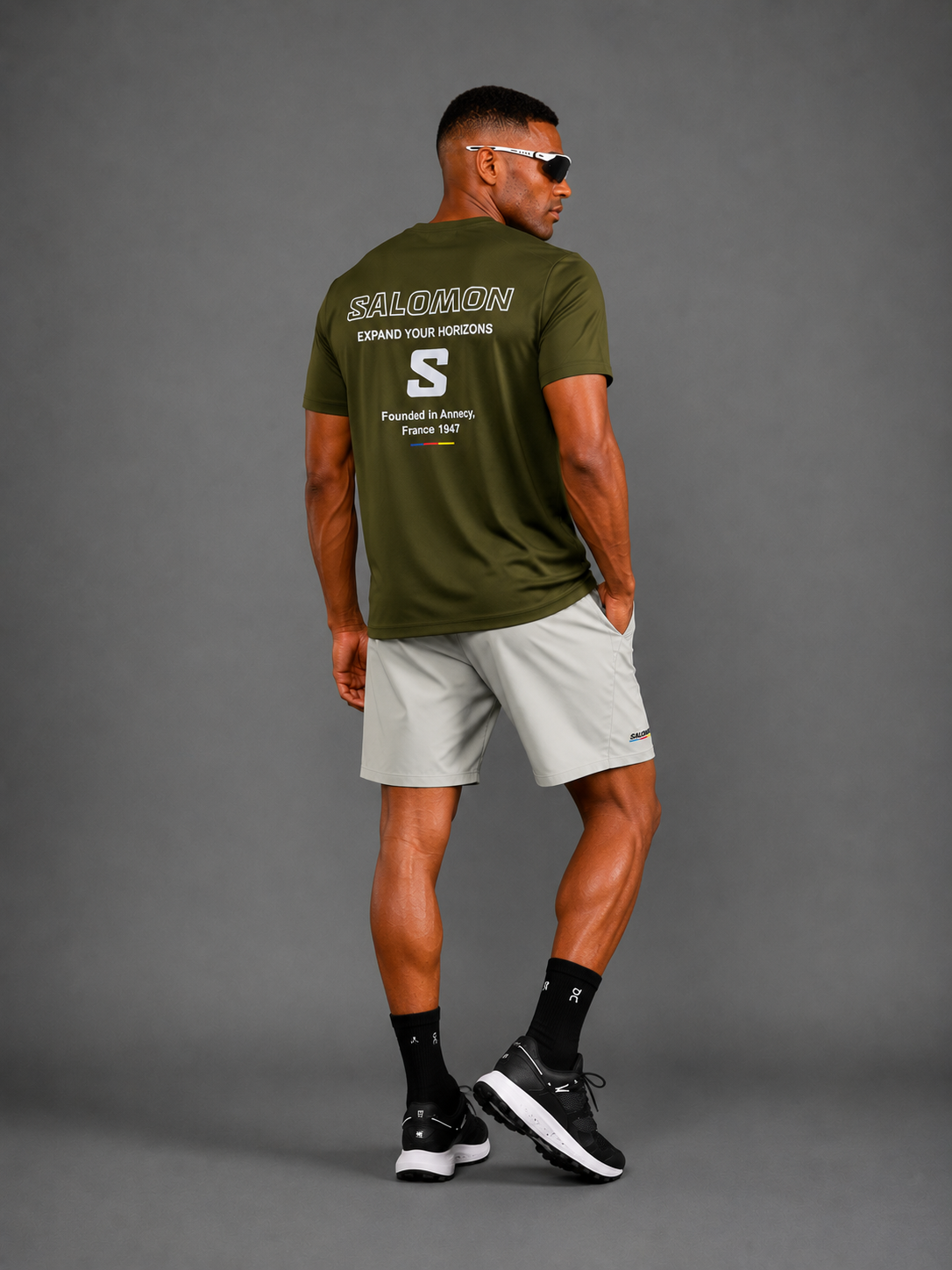 SALOMON — Ensemble T-shirt + Short — Kaki & Beige