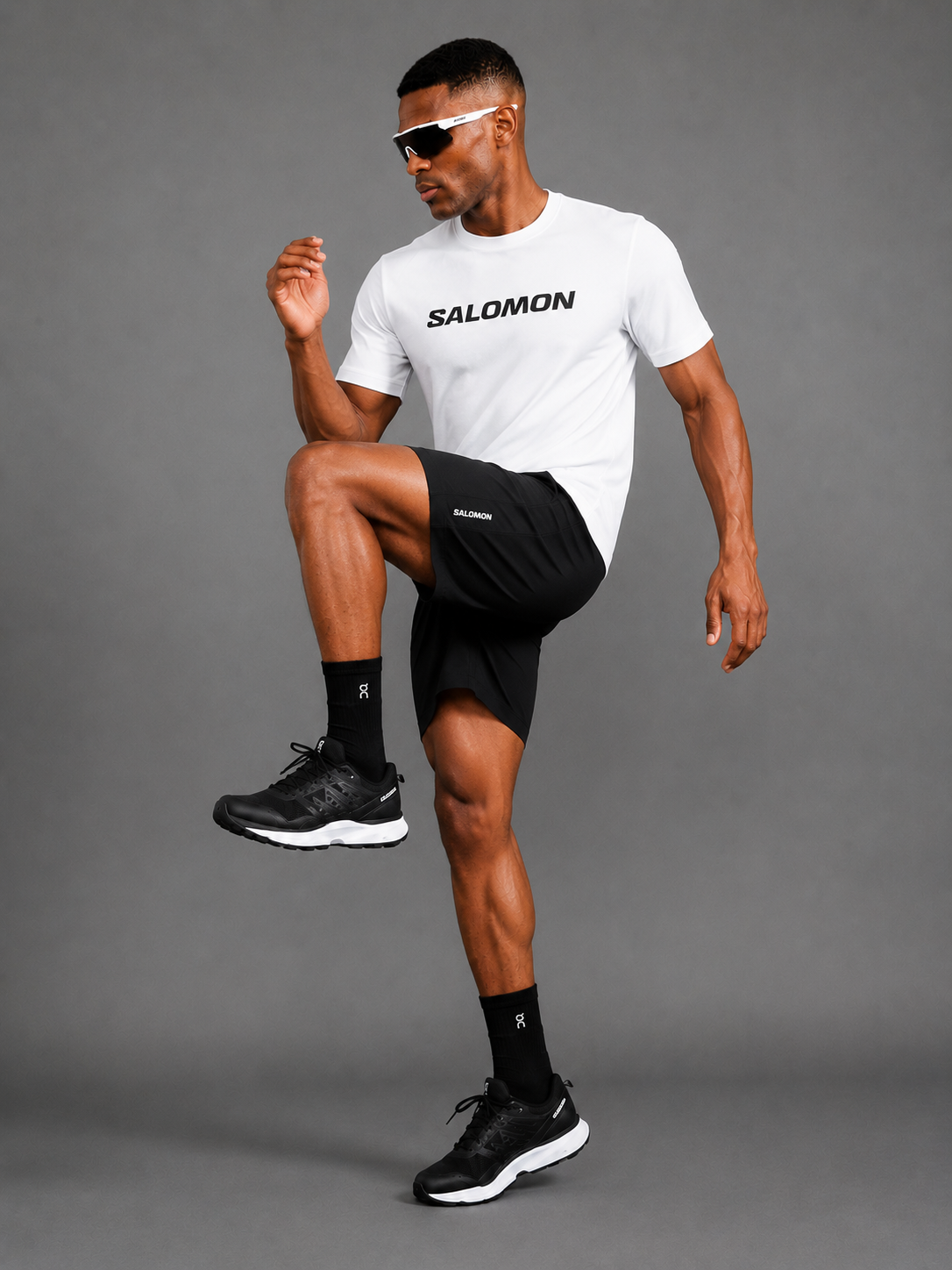SALOMON — Ensemble T-shirt + Short — Blanc & Noir