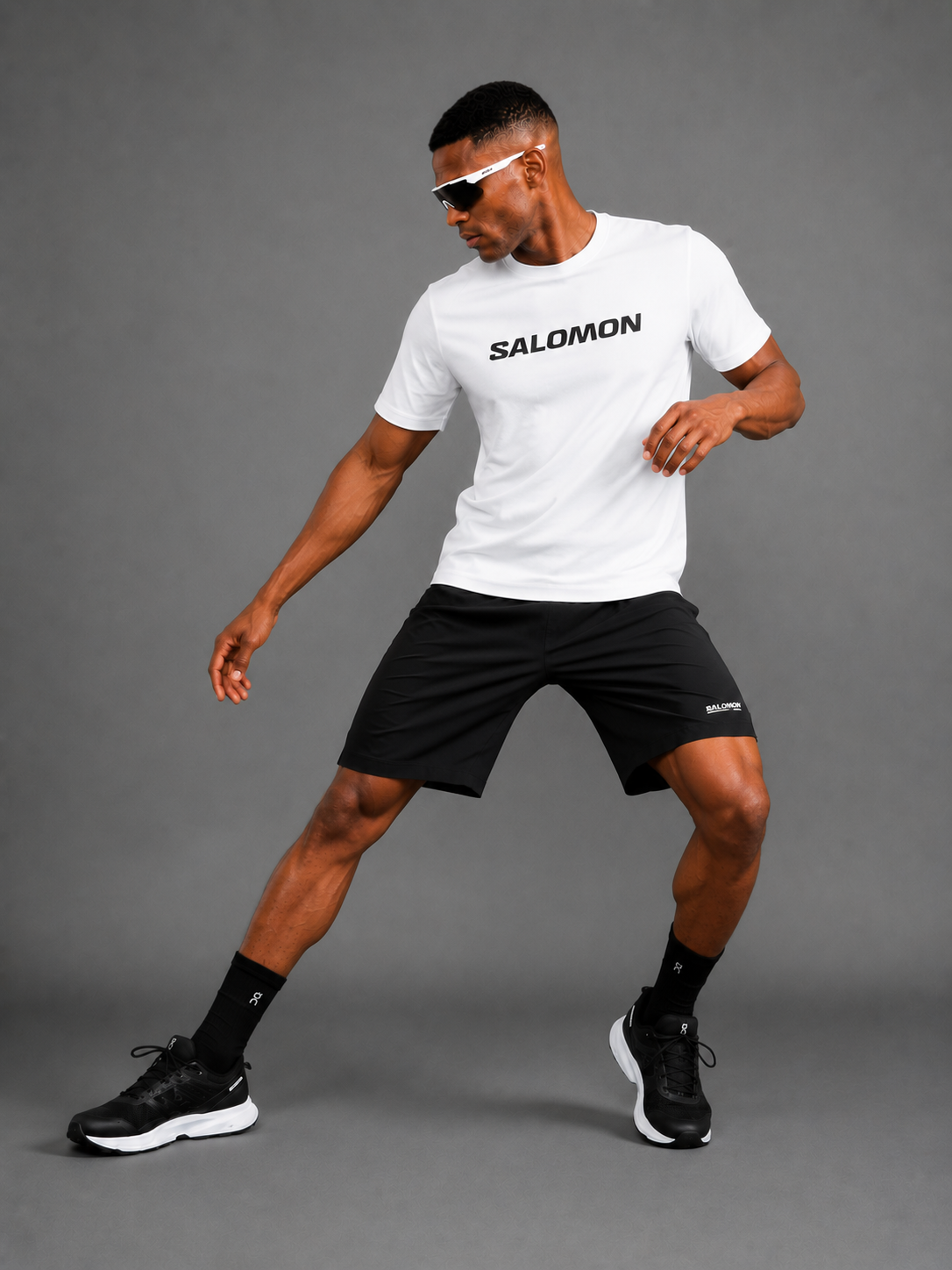 SALOMON — Ensemble T-shirt + Short — Blanc & Noir