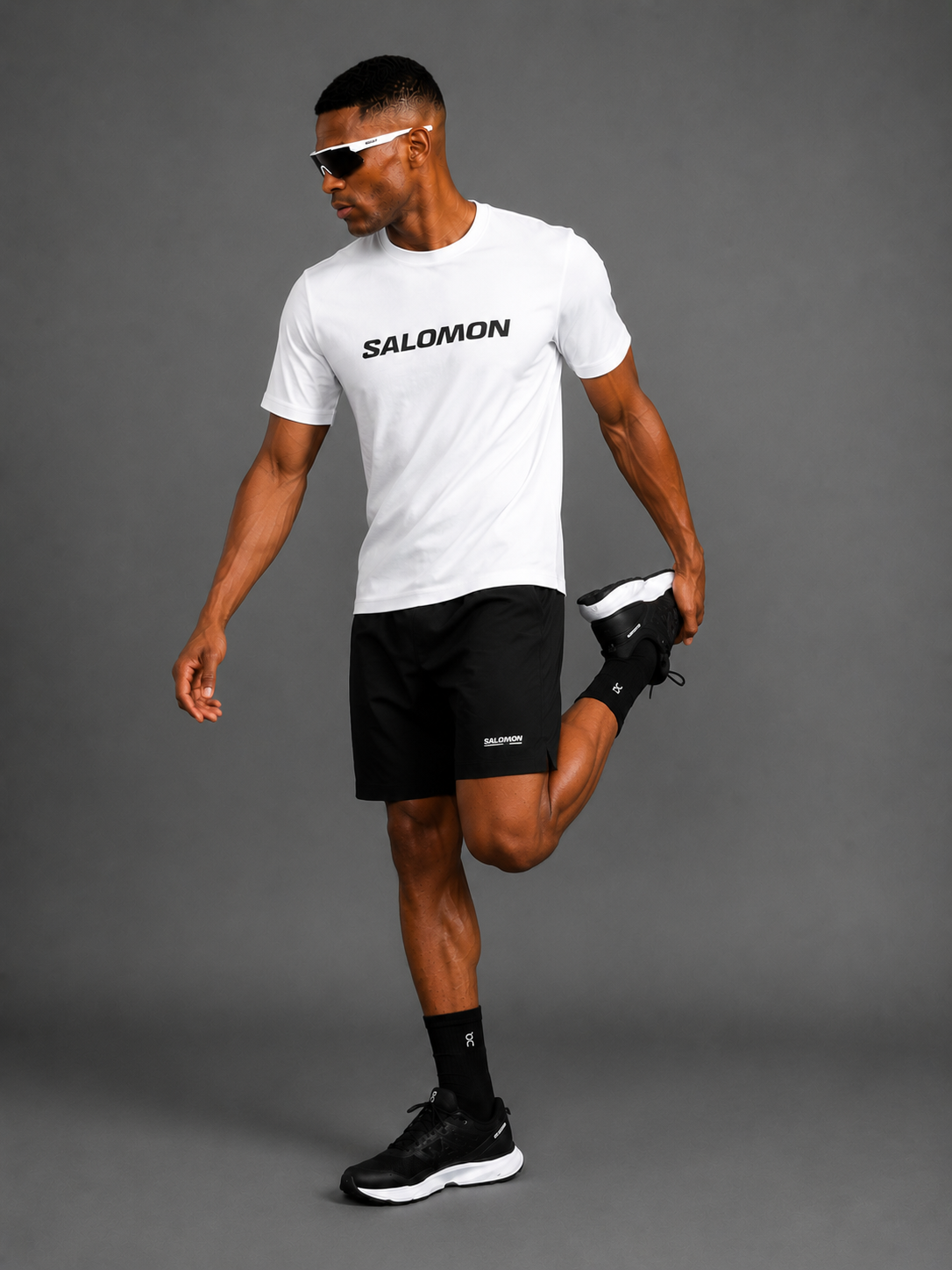 SALOMON — Ensemble T-shirt + Short — Blanc & Noir
