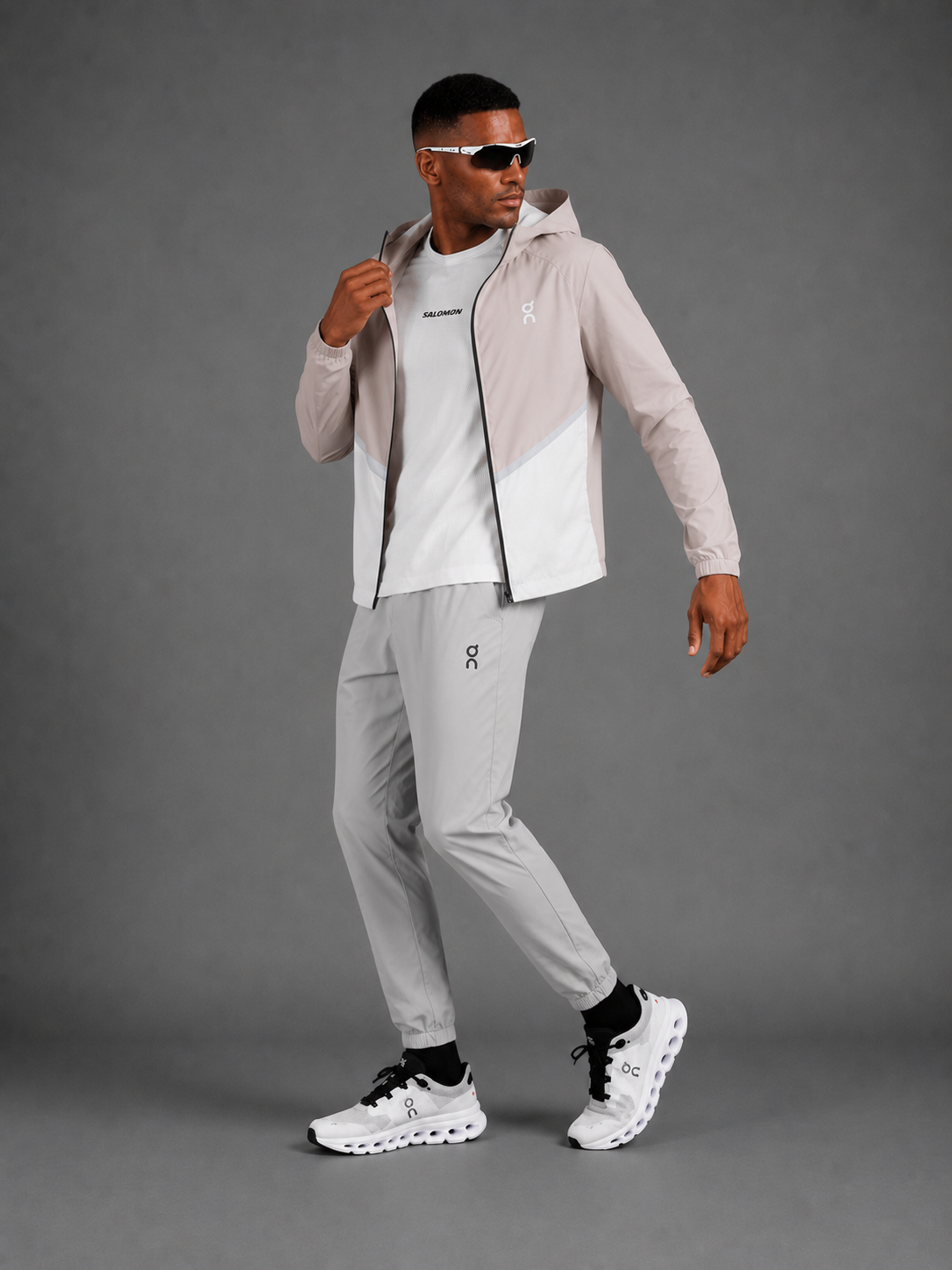 ON RUNNING — Ensemble Veste à Capuche + Pantalon — Rose Poudré & Gris Clair