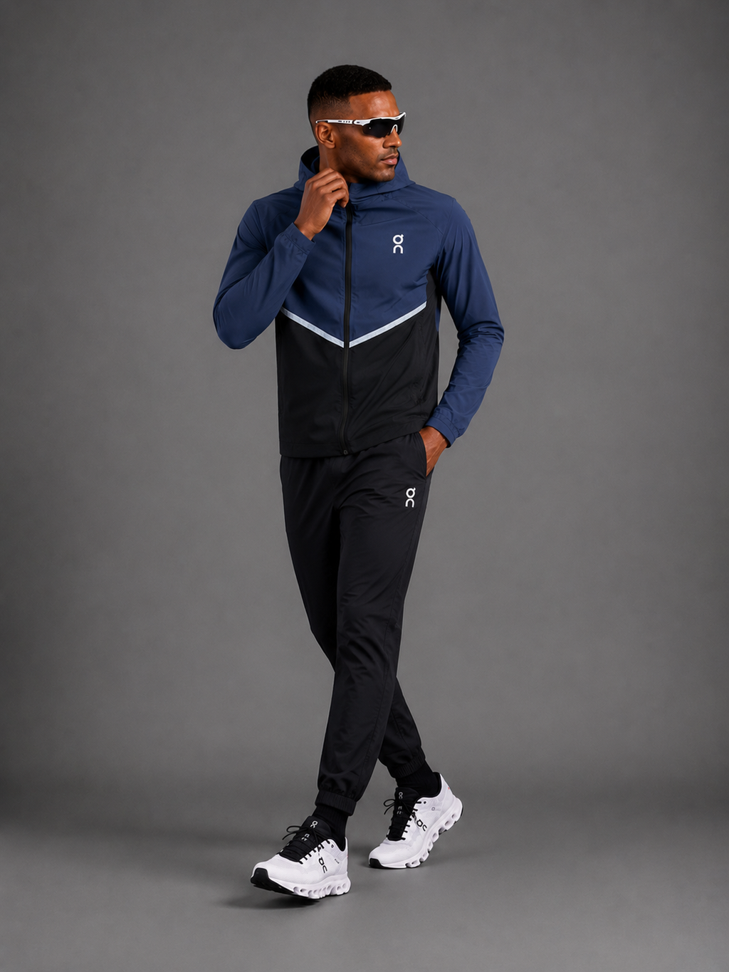 ON RUNNING — Ensemble Veste à Capuche + Pantalon — Bleu Acier & Bleu Marine
