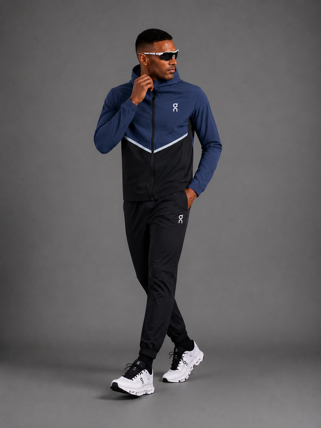 ON RUNNING — Ensemble Veste à Capuche + Pantalon — Bleu Acier & Bleu Marine