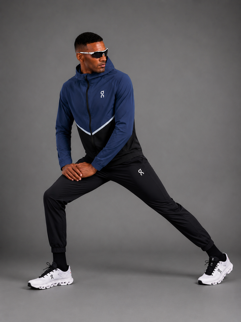 ON RUNNING — Ensemble Veste à Capuche + Pantalon — Bleu Acier & Bleu Marine