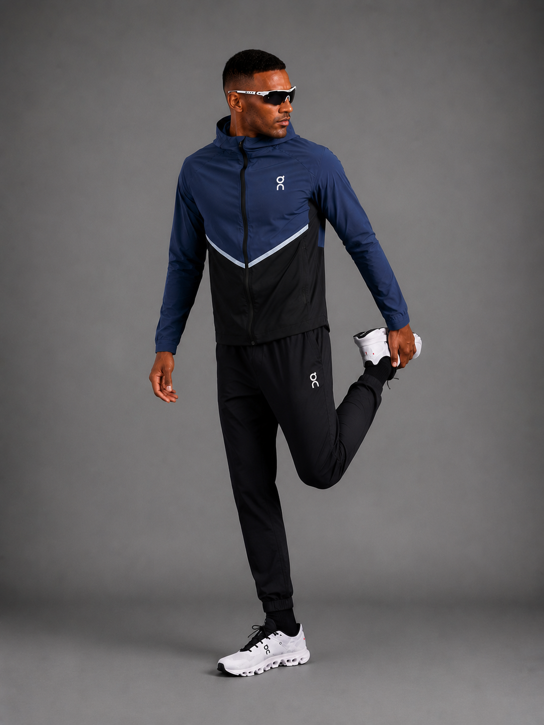 ON RUNNING — Ensemble Veste à Capuche + Pantalon — Bleu Acier & Bleu Marine