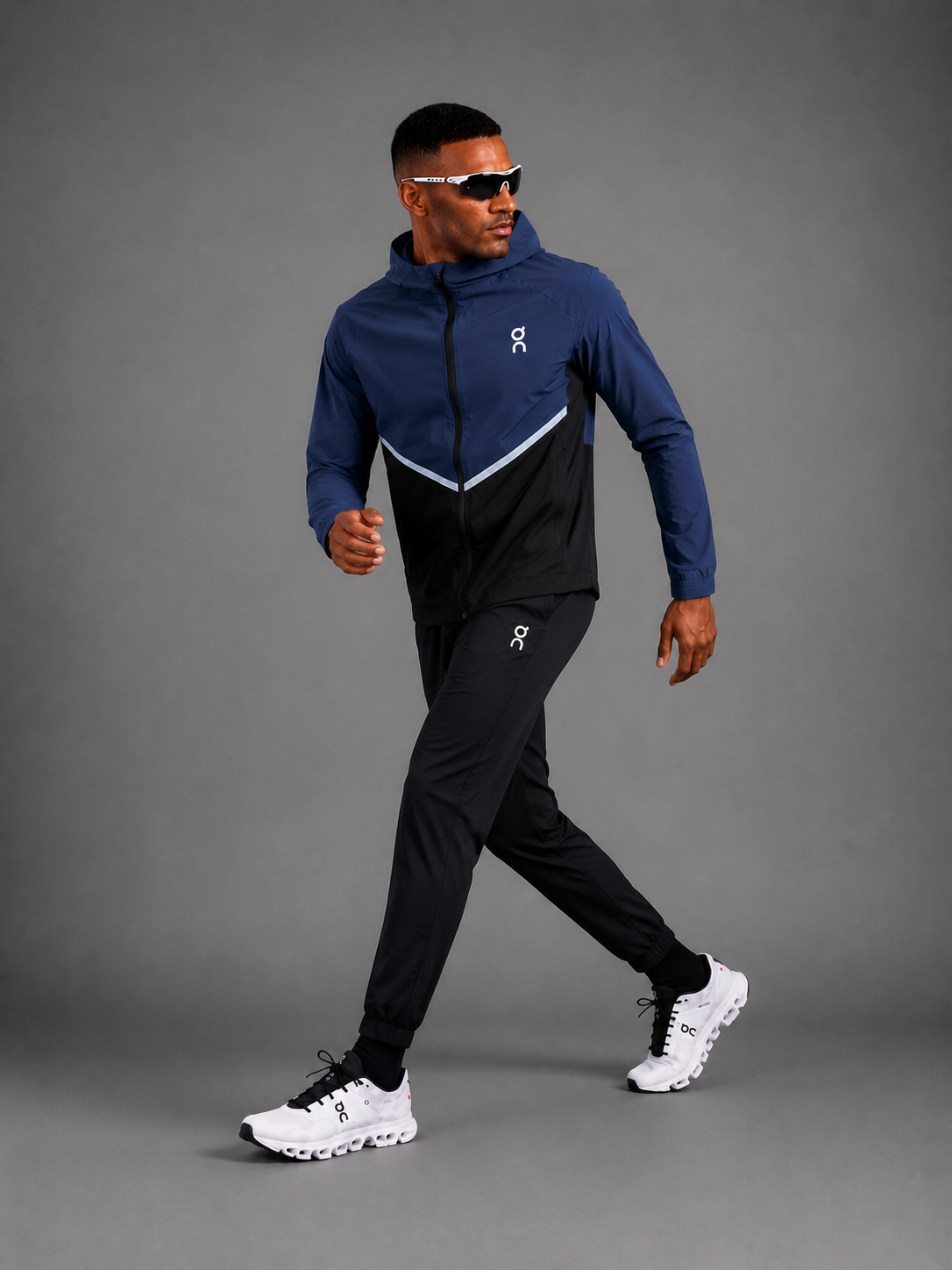 ON RUNNING — Ensemble Veste à Capuche + Pantalon — Bleu Acier & Bleu Marine