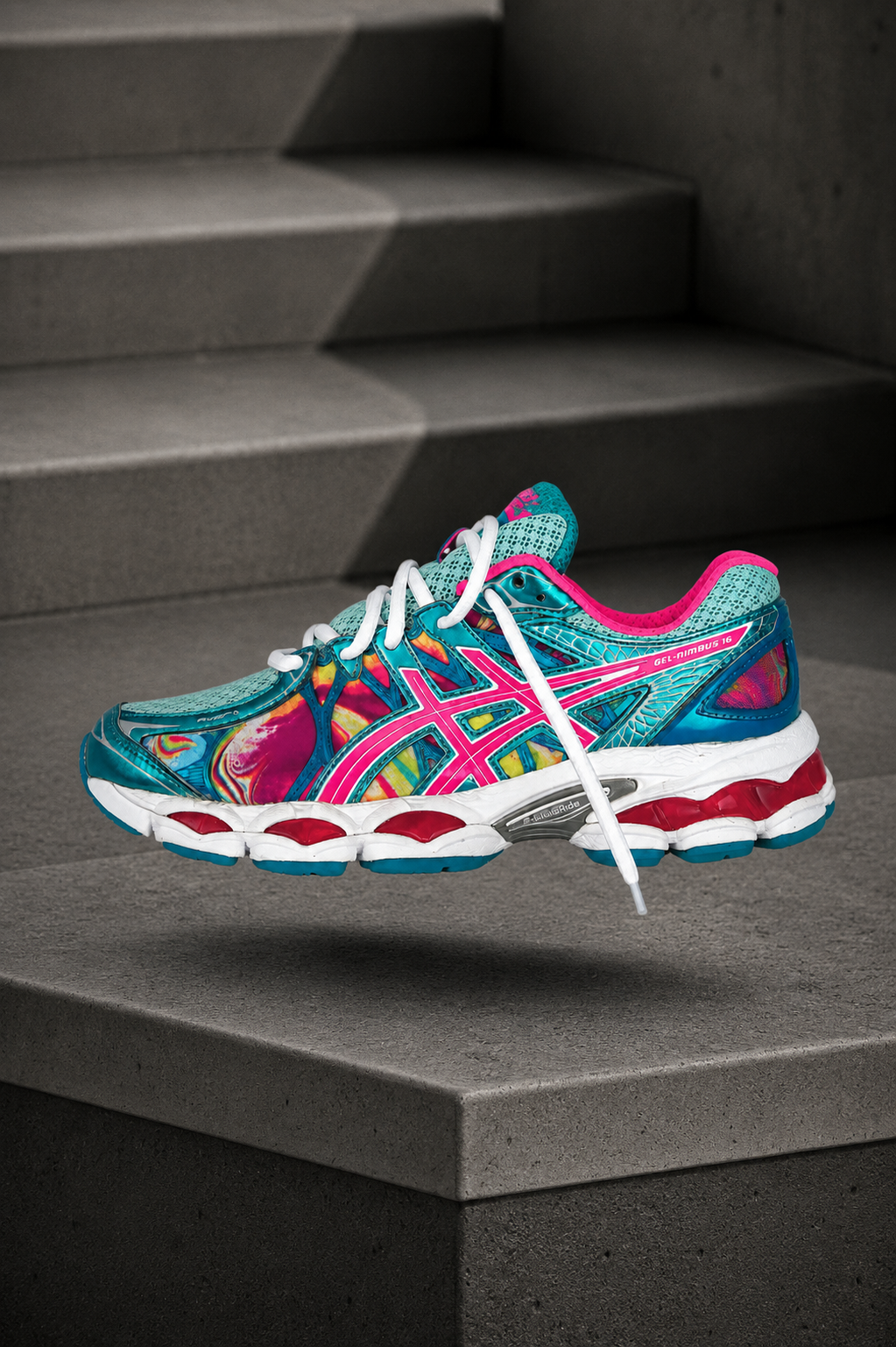 ASICS Gel-Nimbus 16 — Turquoise & Rose Fluo