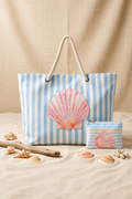 Ensemble Tote Bag & Pochette Coquillage Aquarelle – Collection Bord de Mer