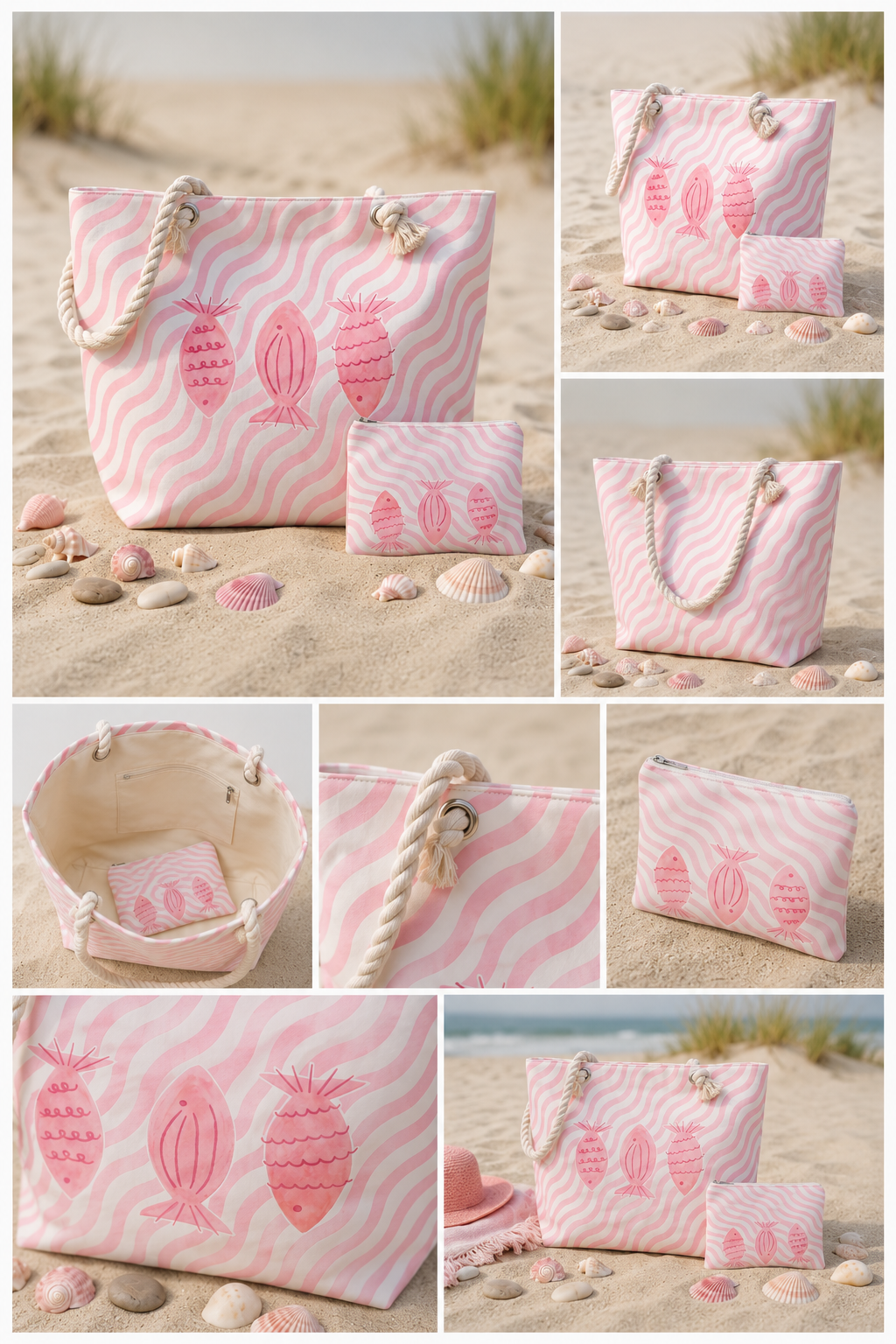 Ensemble Tote Bag & Pochette Poissons Aquarelle – Collection Bord de Mer