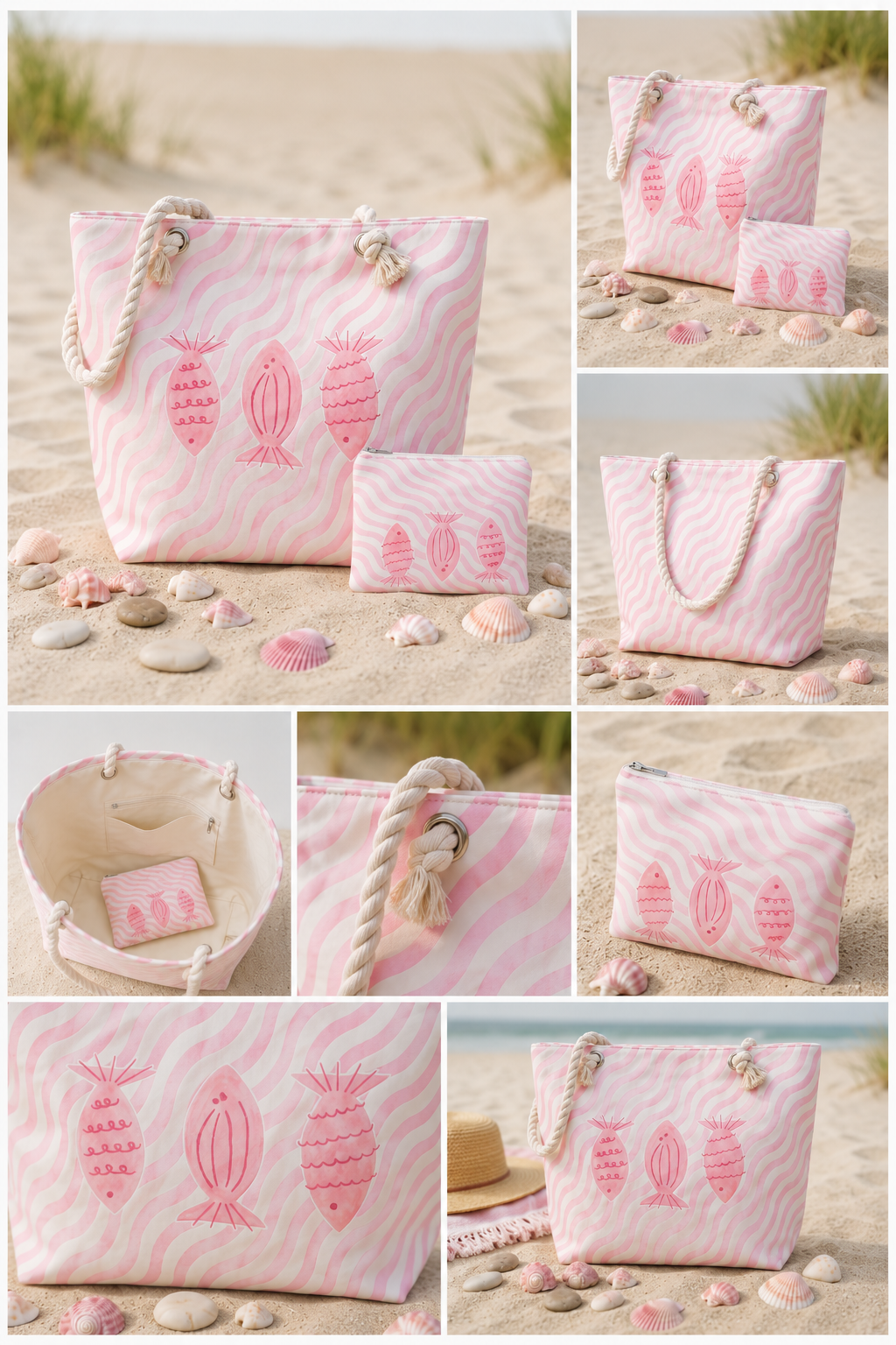 Ensemble Tote Bag & Pochette Poissons Aquarelle – Collection Bord de Mer