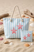 Ensemble Tote Bag Étoiles de Mer & Pochette Poissons – Collection Bord de Mer