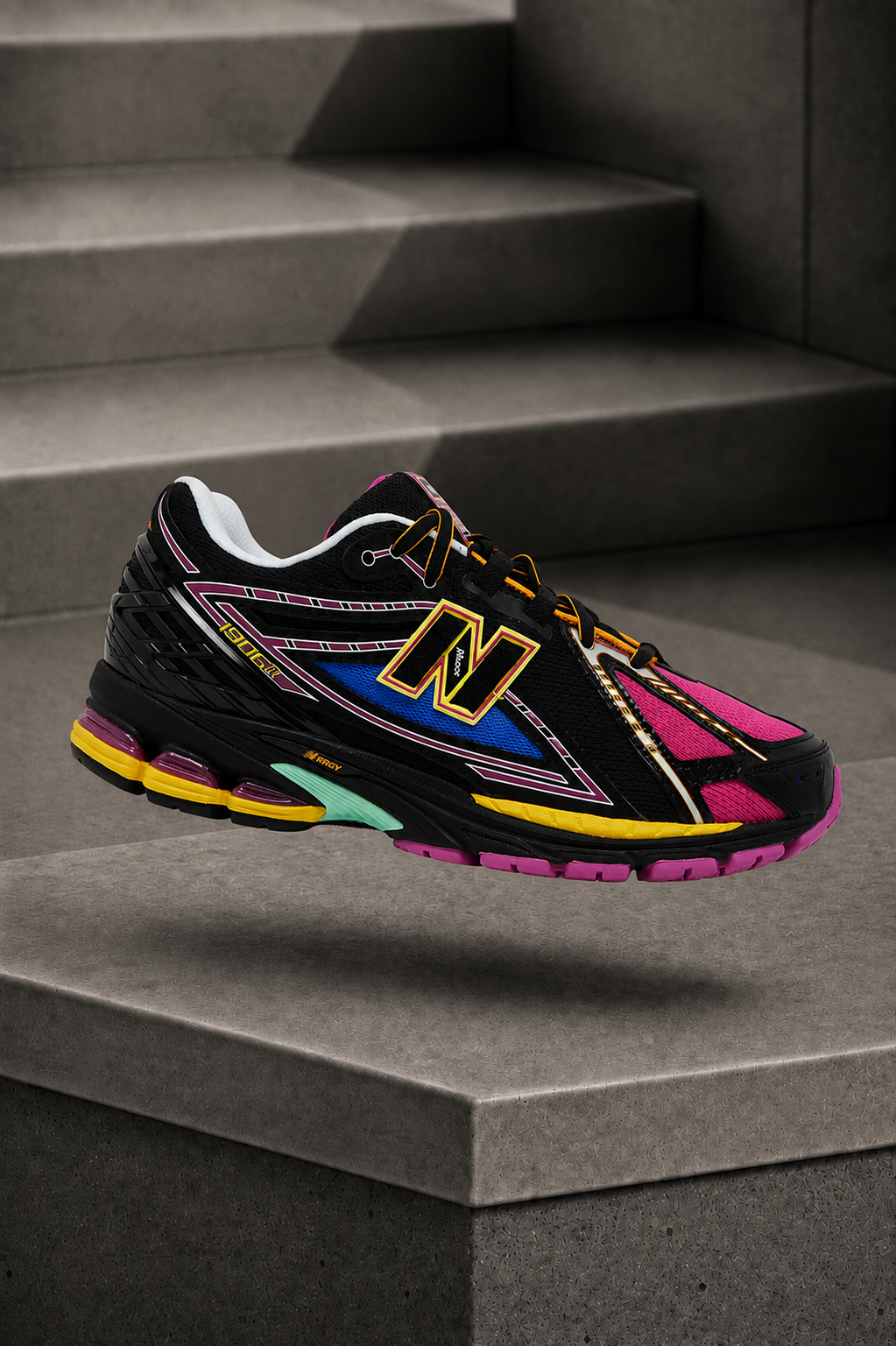 New Balance 1906R — Noir / Rose Fuchsia / Bleu / Jaune Moutarde