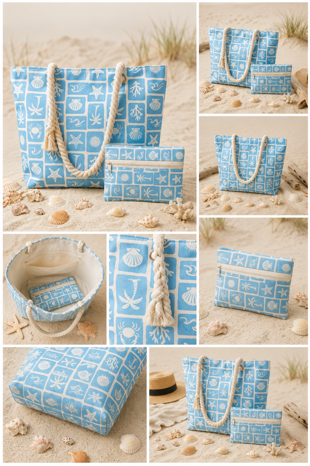 Ensemble Tote Bag & Pochette Mosaïque Océan – Collection Bord de Mer