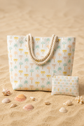 Ensemble Tote Bag & Pochette Palmiers Pastel – Collection Bord de Mer