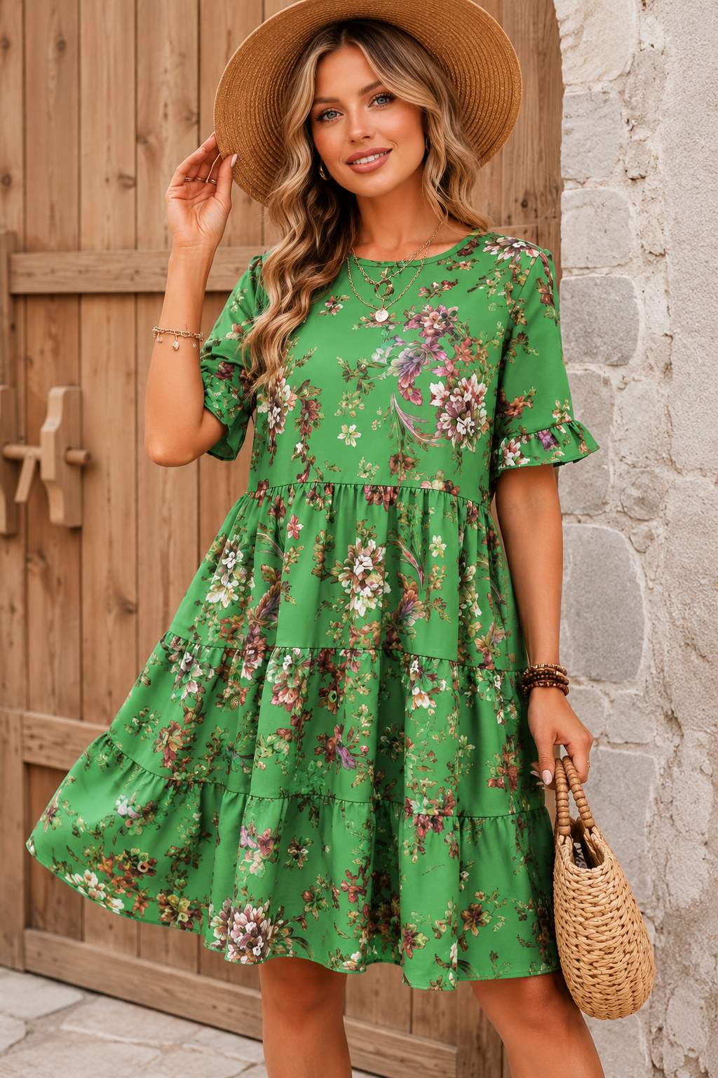 Robe Midi Évasée à Imprimé Floral et Manches à Volants – Femme