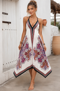 Robe Bohème Imprimé Cachemire Dos Nu Col Licou – Ourlet Irrégulier Femme