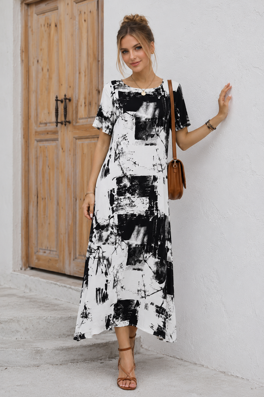 Robe Longue Ample à Imprimé Abstrait Noir & Blanc 🖤