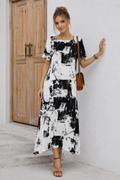 Robe Longue Ample à Imprimé Abstrait Noir & Blanc 🖤