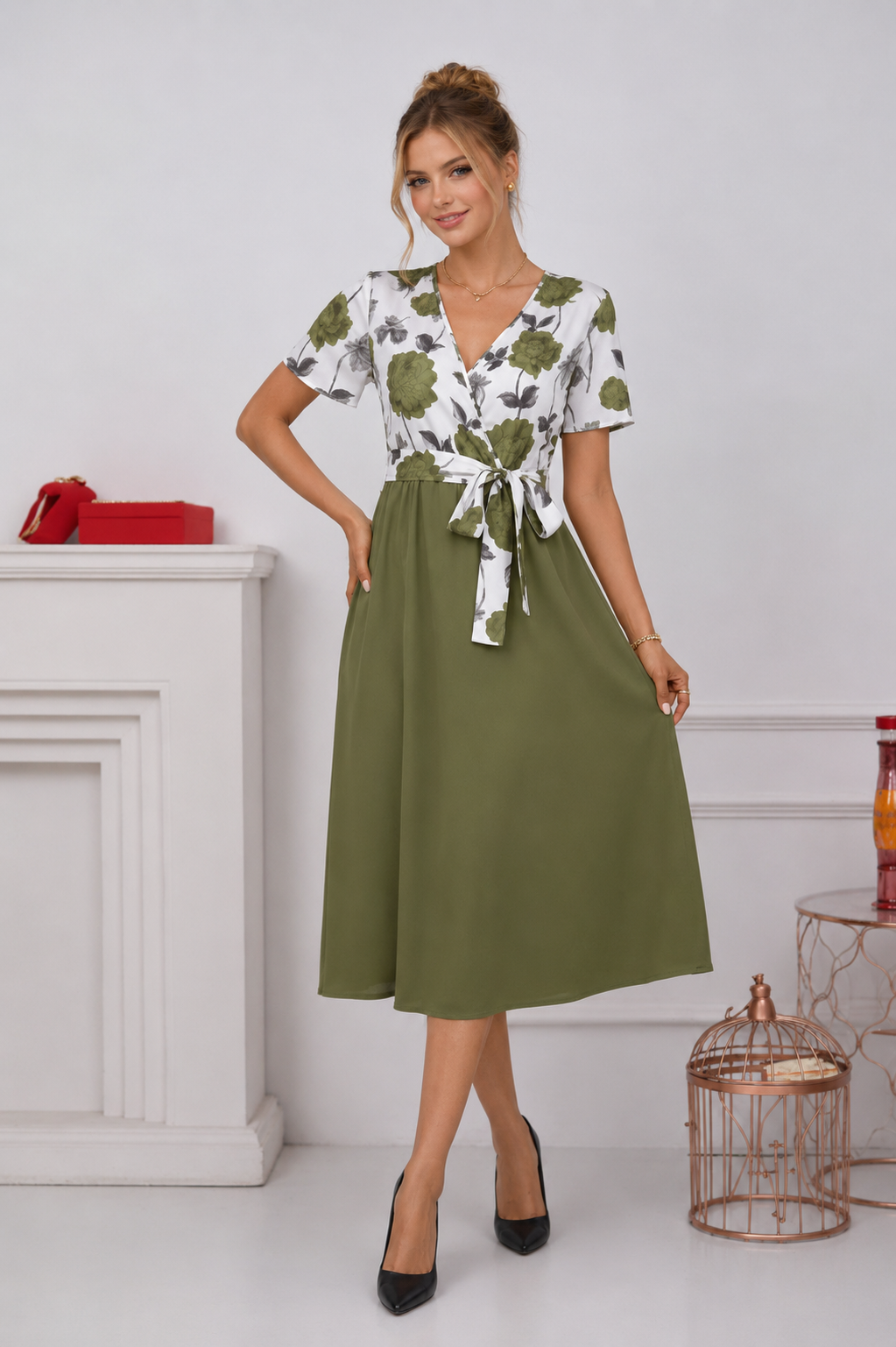 Robe Midi à Imprimé Floral & Taille Nouée 🌸
