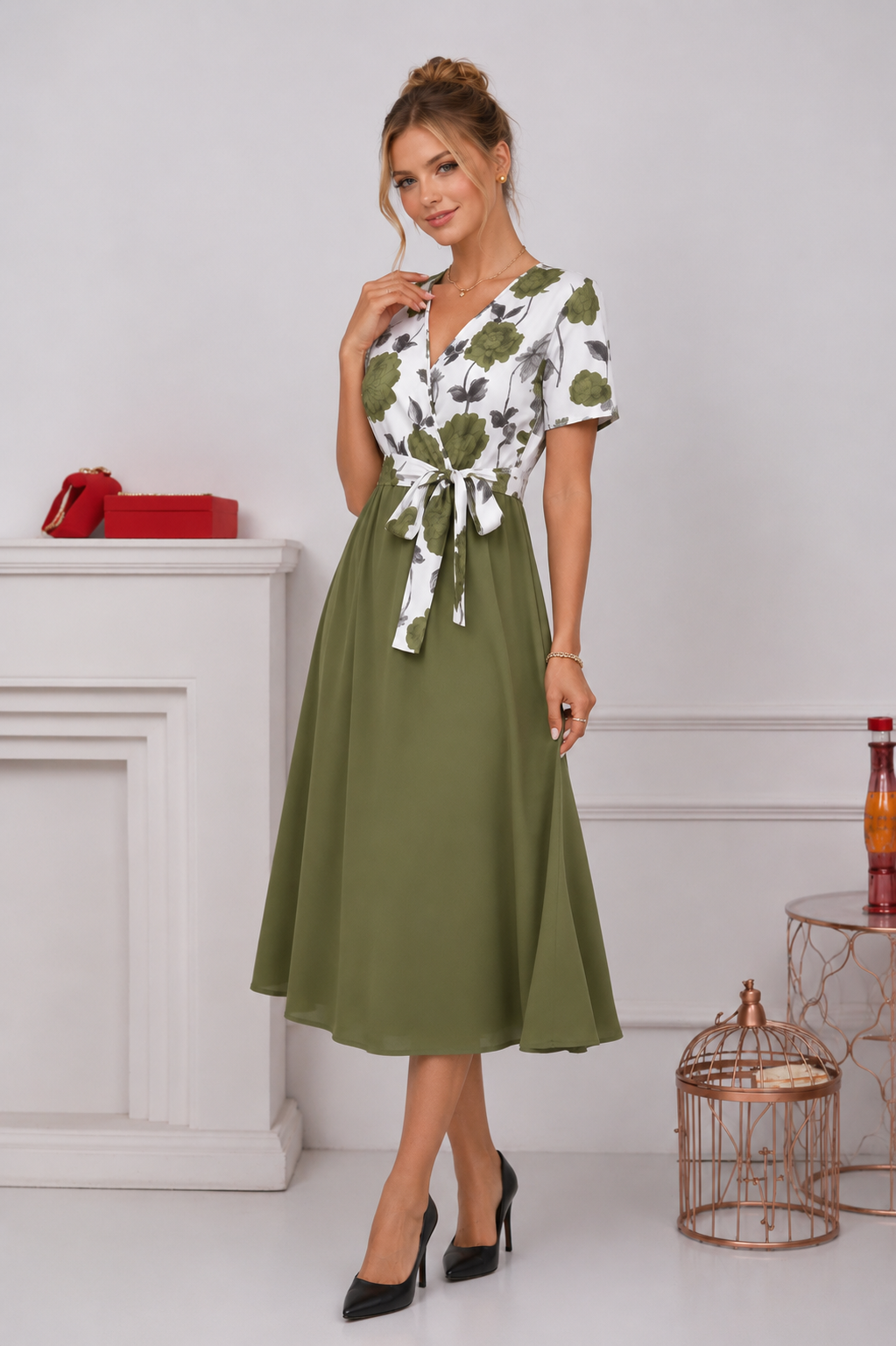 Robe Midi à Imprimé Floral & Taille Nouée 🌸