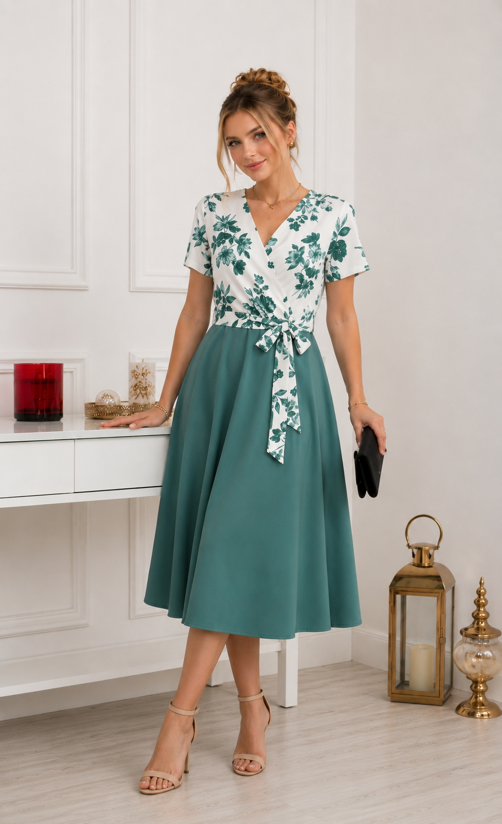 Robe Midi à Imprimé Floral & Taille Nouée 🌸