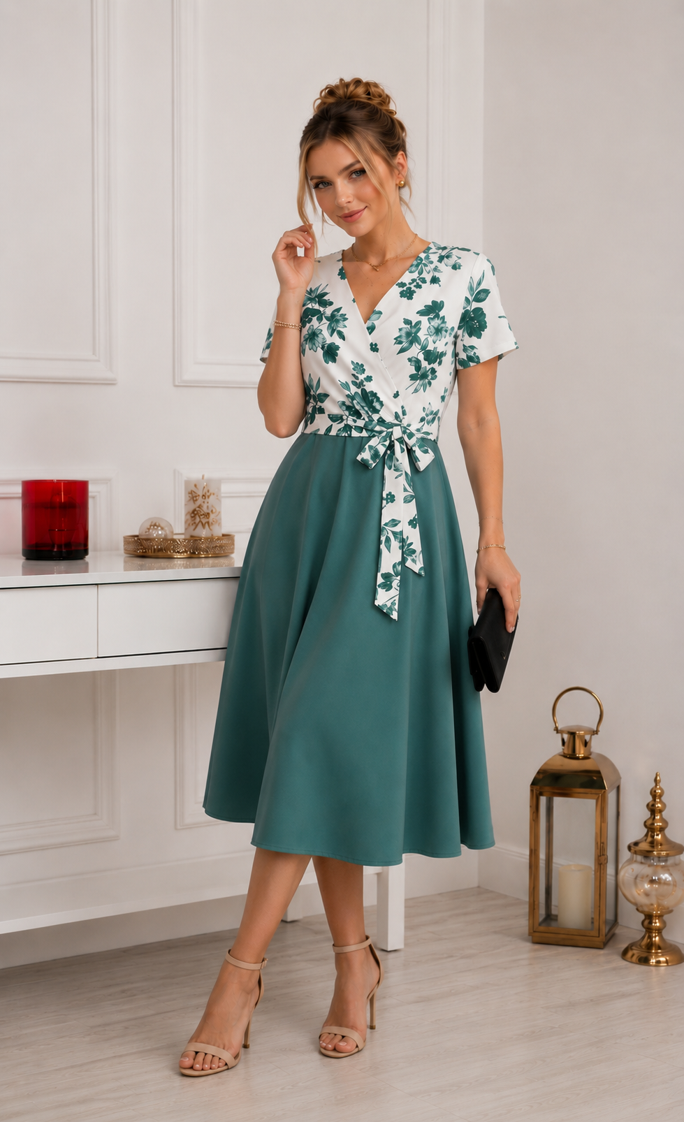 Robe Midi à Imprimé Floral & Taille Nouée 🌸