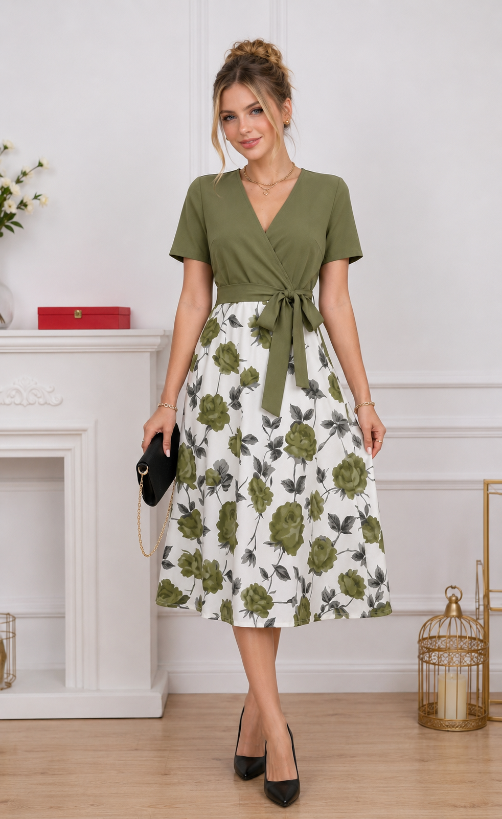 Robe Midi à Imprimé Floral & Taille Nouée 🌸