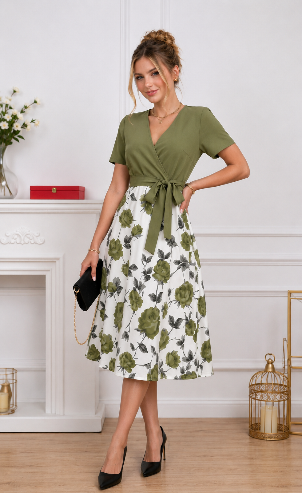 Robe Midi à Imprimé Floral & Taille Nouée 🌸