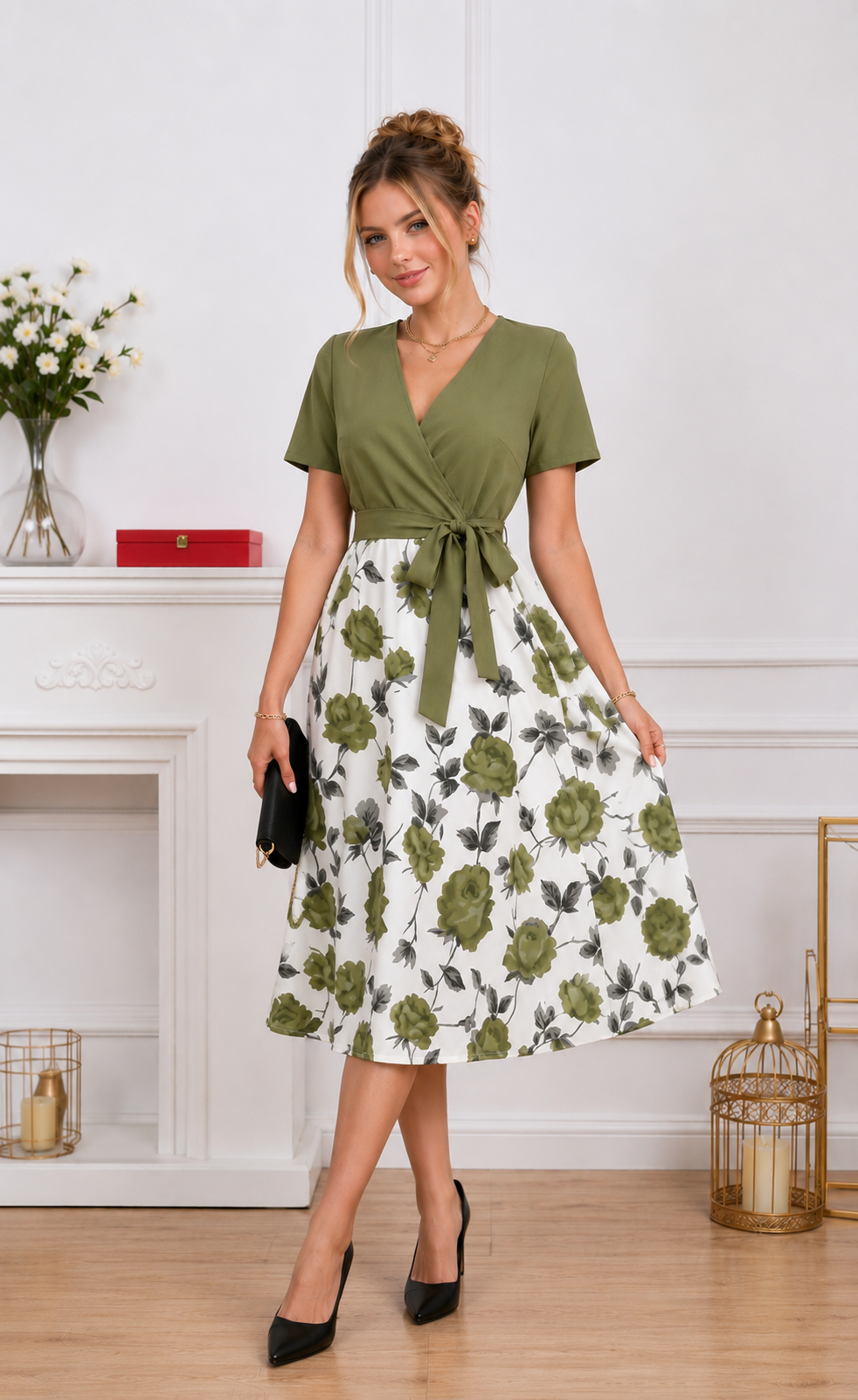 Robe Midi à Imprimé Floral & Taille Nouée 🌸