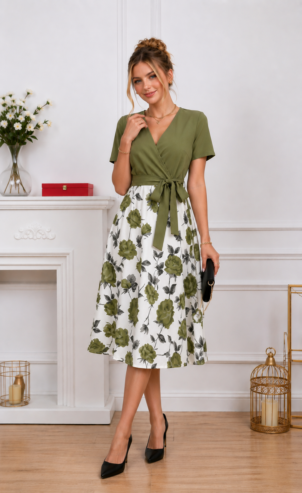 Robe Midi à Imprimé Floral & Taille Nouée 🌸
