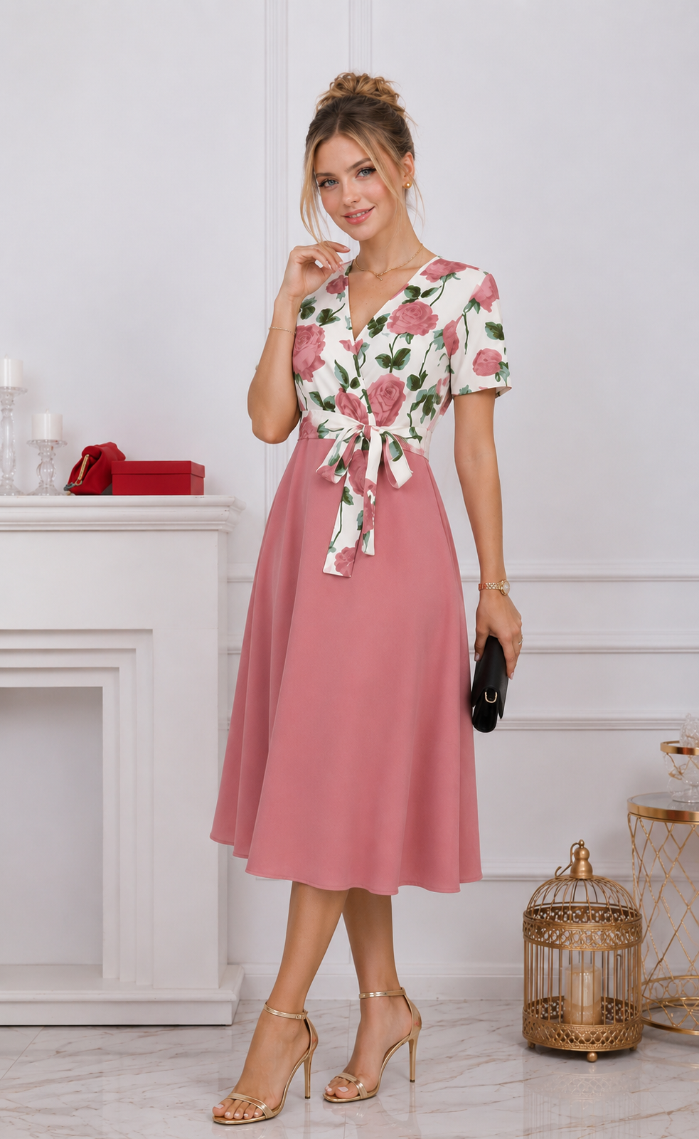 Robe Midi à Imprimé Floral & Taille Nouée 🌸