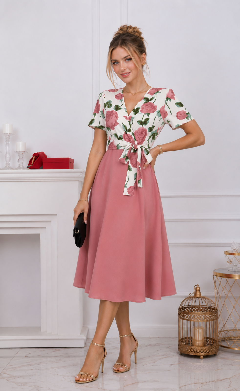 Robe Midi à Imprimé Floral & Taille Nouée 🌸