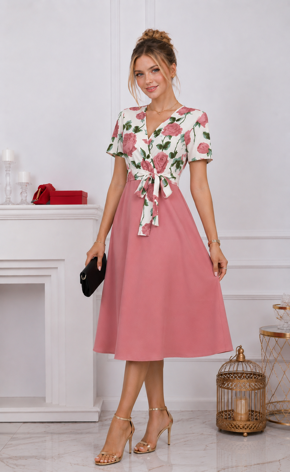 Robe Midi à Imprimé Floral & Taille Nouée 🌸