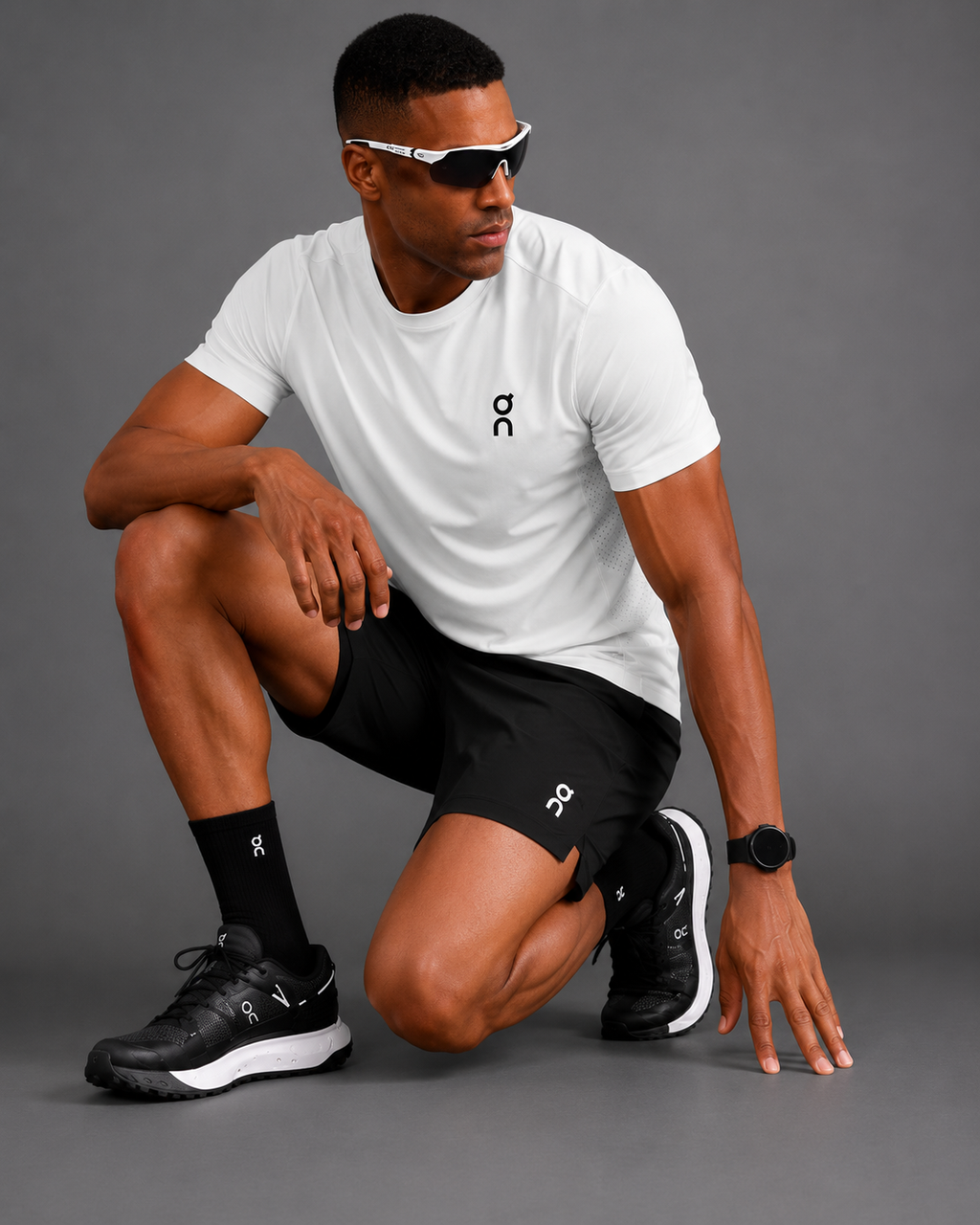 Ensemble Running Homme On — T-shirt Blanc + Short Noir