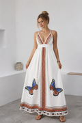 Robe Longue Bohème à Imprimé Papillon Dos Nu 🦋